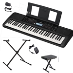 NW Music PSRE383PKG 61-Key Portable Keyboard with Sustain Pedal, X-Stand and Bench