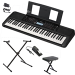 NW Music PSRE383PKGDLX 61-Key Portable Keyboard with Deluxe Pedal, X-Stand and Bench