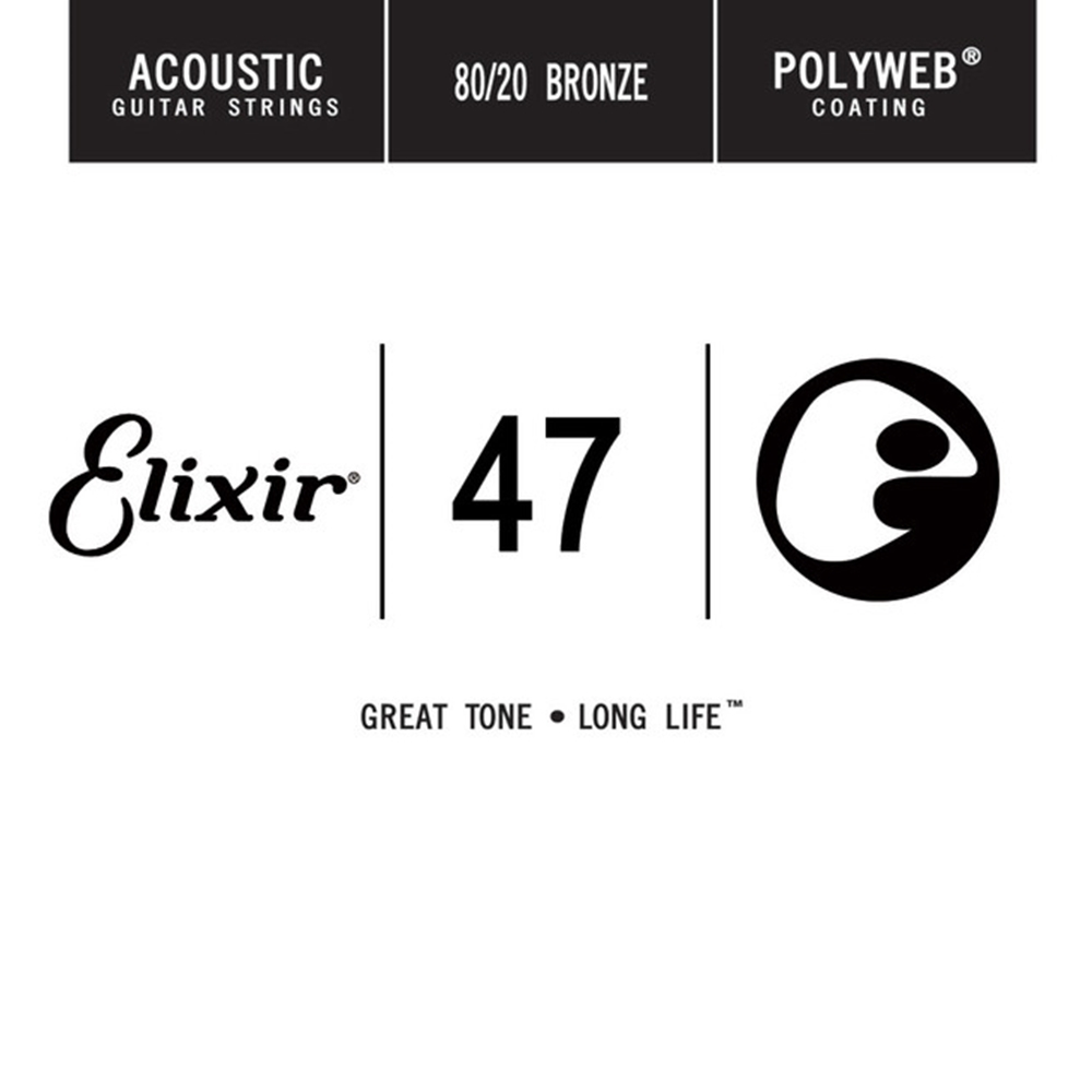 13147 Elixir® Strings 80/20 Bronze Single Acoustic Guitar String w POLYWEB® Coating (.047)