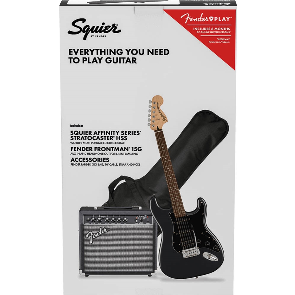 Squier 0372821069 Affinity Series™ Stratocaster® Electric Guitar HSS Pack - Charcoal Frost Metallic w/Gig Bag