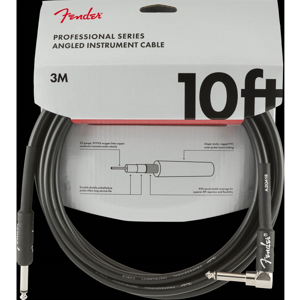 Fender 0990820025 Professional Series Instrument Cable - Straight-Angle - 10' - Black