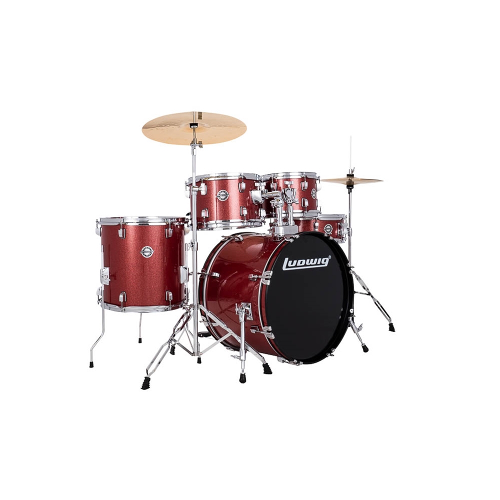 Ludwig LC19014 Accent Fuse 5-Piece Complete Drum Set, Red Sparkle