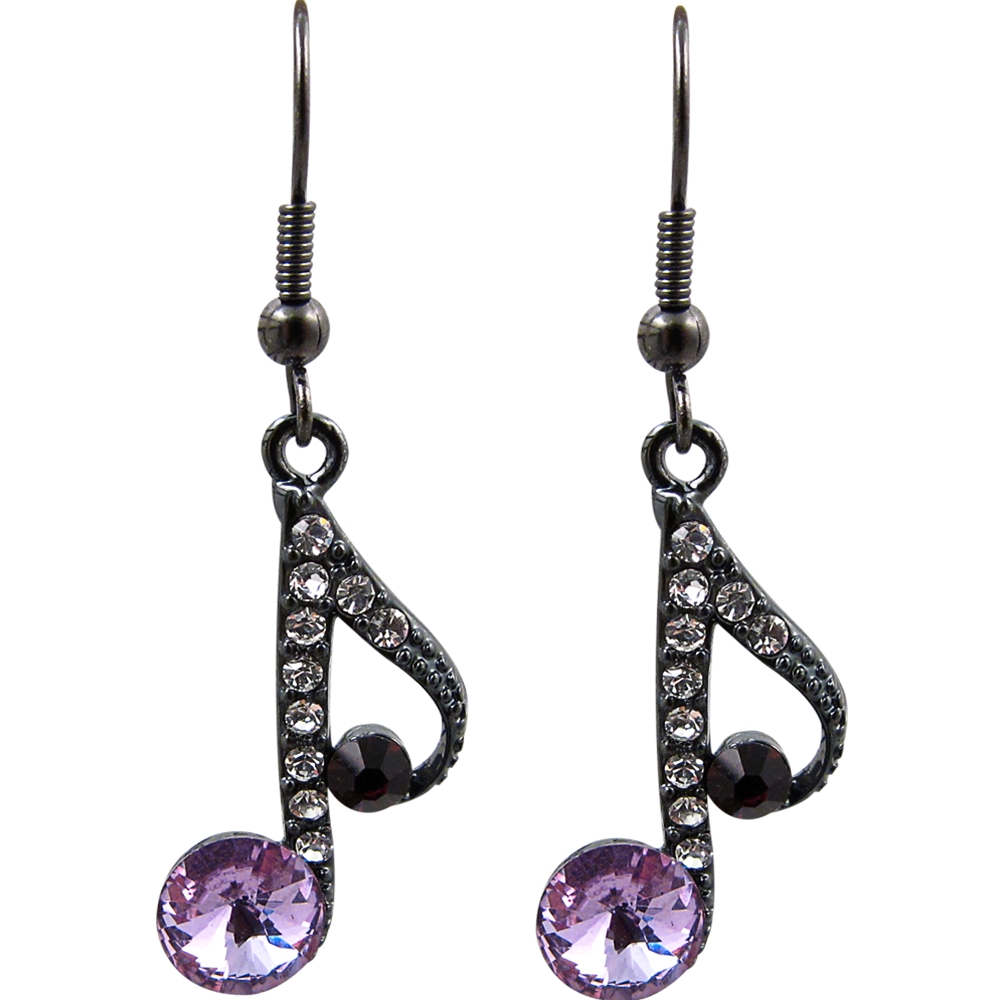 AM Gifts  ER449 Eigth Note Purple Rhinestone Earrings