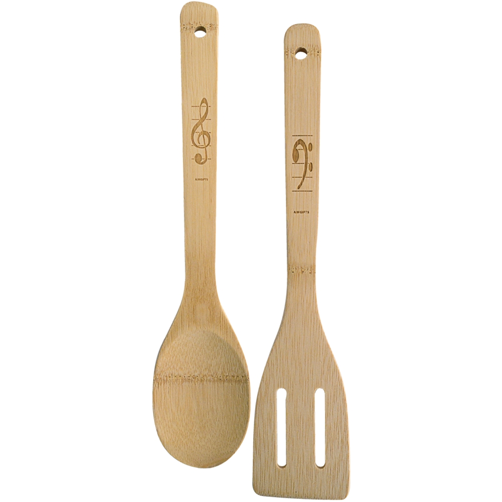 AM Gifts  KMUHG1 Bamboo Engraved G-Clef and Bass-Clef Spoon and Spatula Set