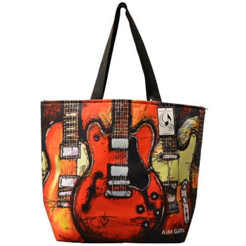 AM Gifts  MUBA11 Large Canvas Tote w/ Zipper-Guitars