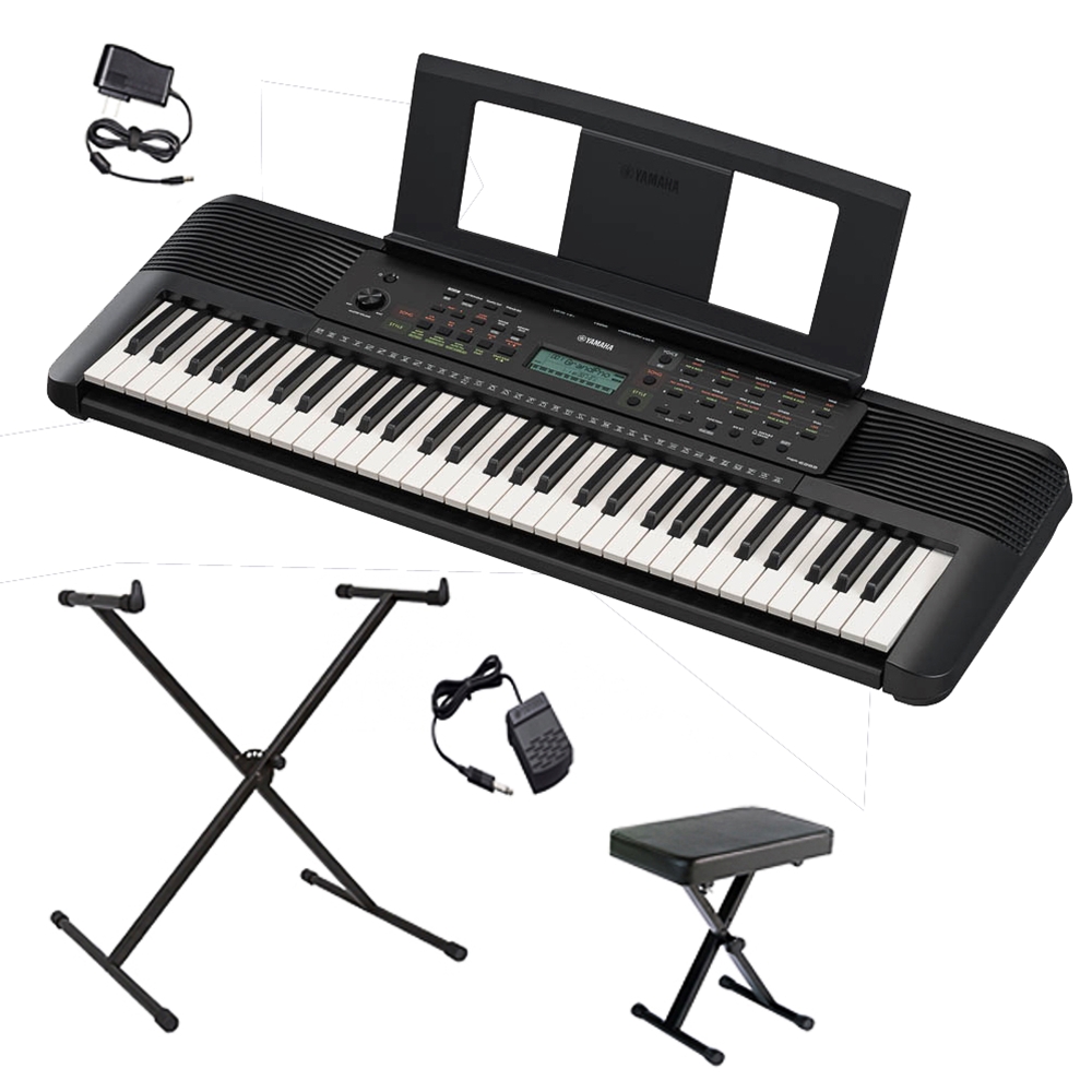 NW Music PSRE283PKG 61-Key Portable Keyboard with Sustain Pedal, X-Stand & Bench