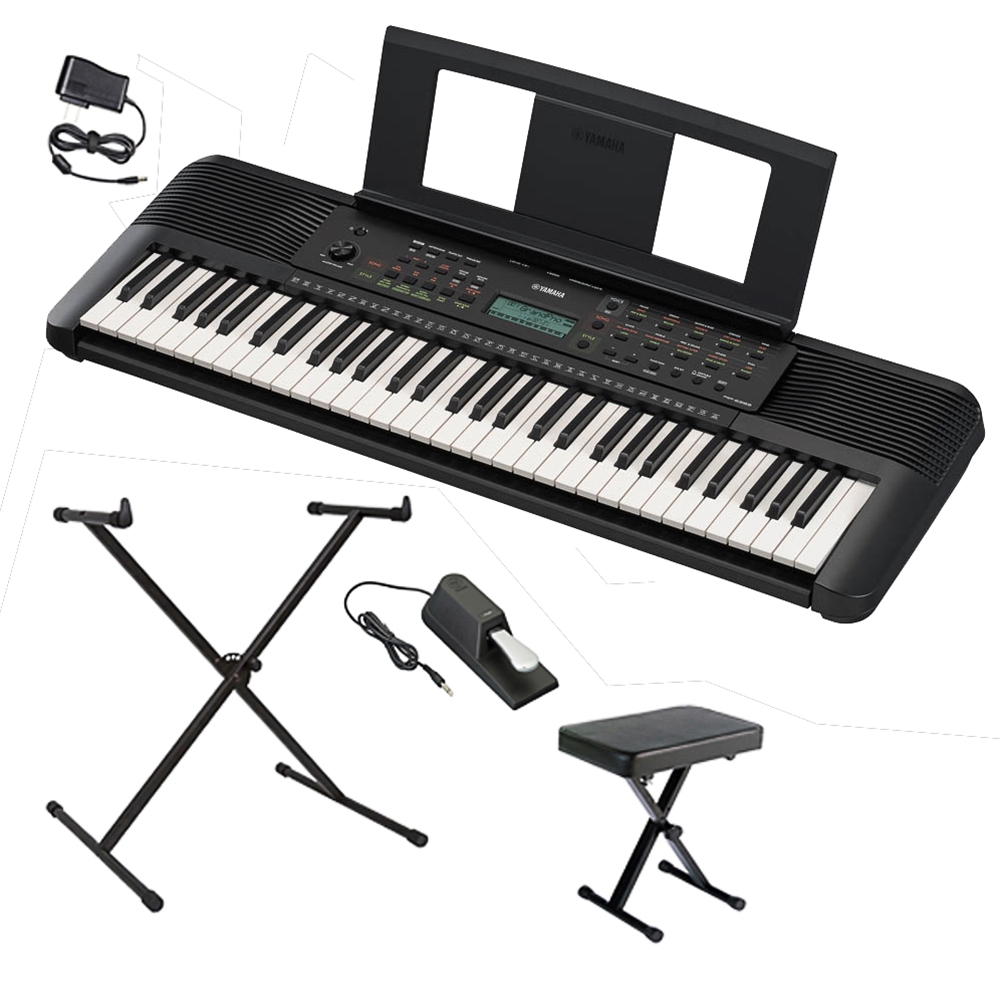 NW Music PSRE283PKGDLX 61-Key Portable Keyboard with Deluxe Pedal, X-Stand & Bench