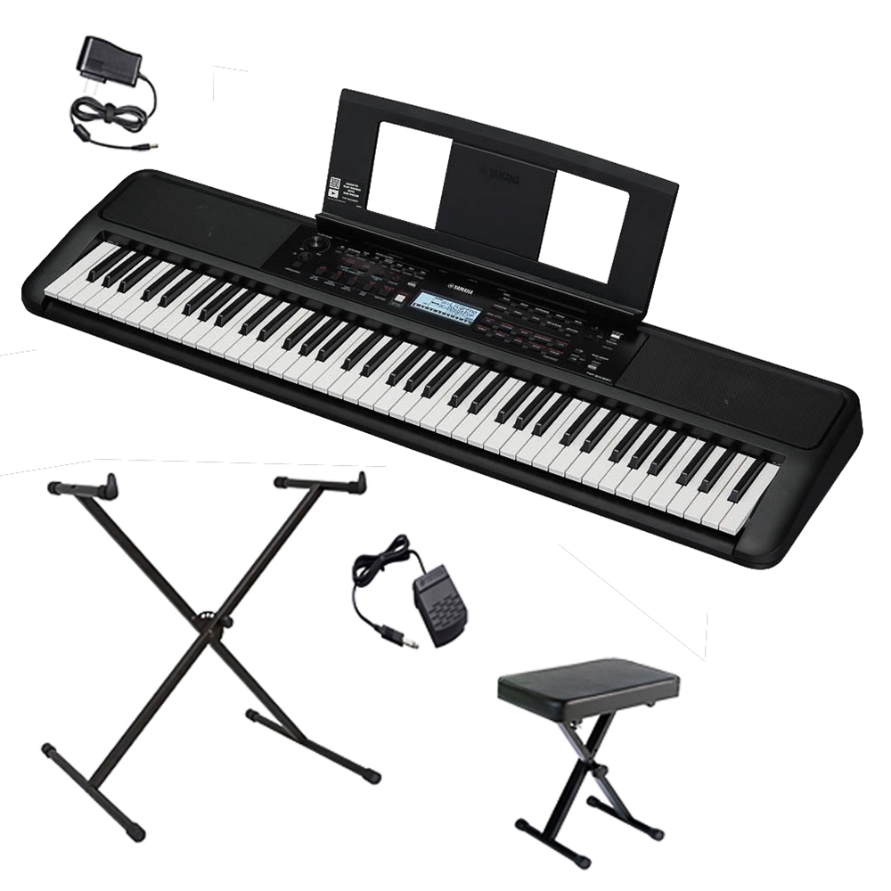 NW Music PSREW320PKG 76-Key Portable Keyboard with Sustain Pedal, X-Stand & Bench