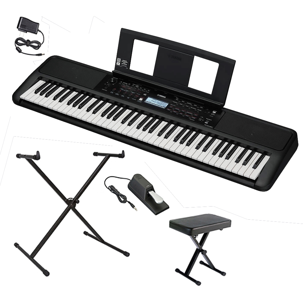 NW Music PSREW320PKGDLX 76-Key Portable Keyboard with Deluxe Pedal, X-Stand & Bench