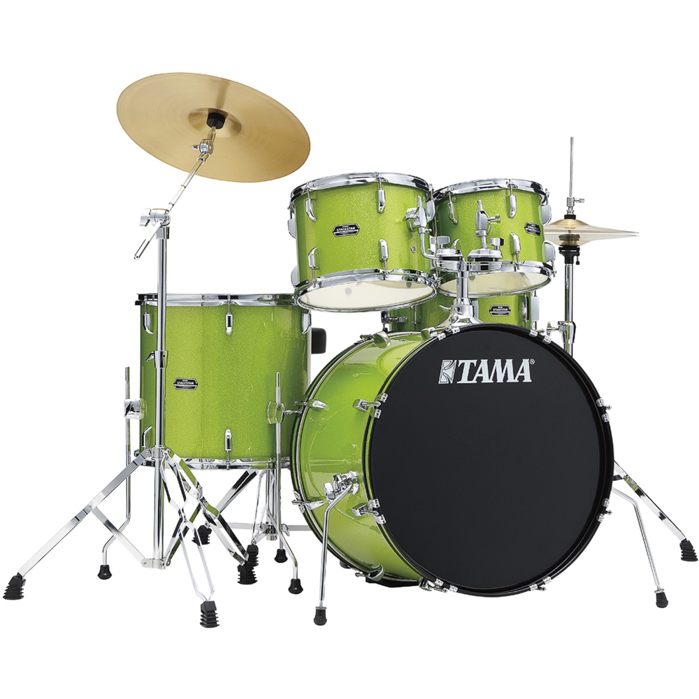 TAMA ST52H5CLGS STAGESTAR  5-piece Complete Drum Set with Snare Drum and Brass Cymbals - Lime Green Sparkle