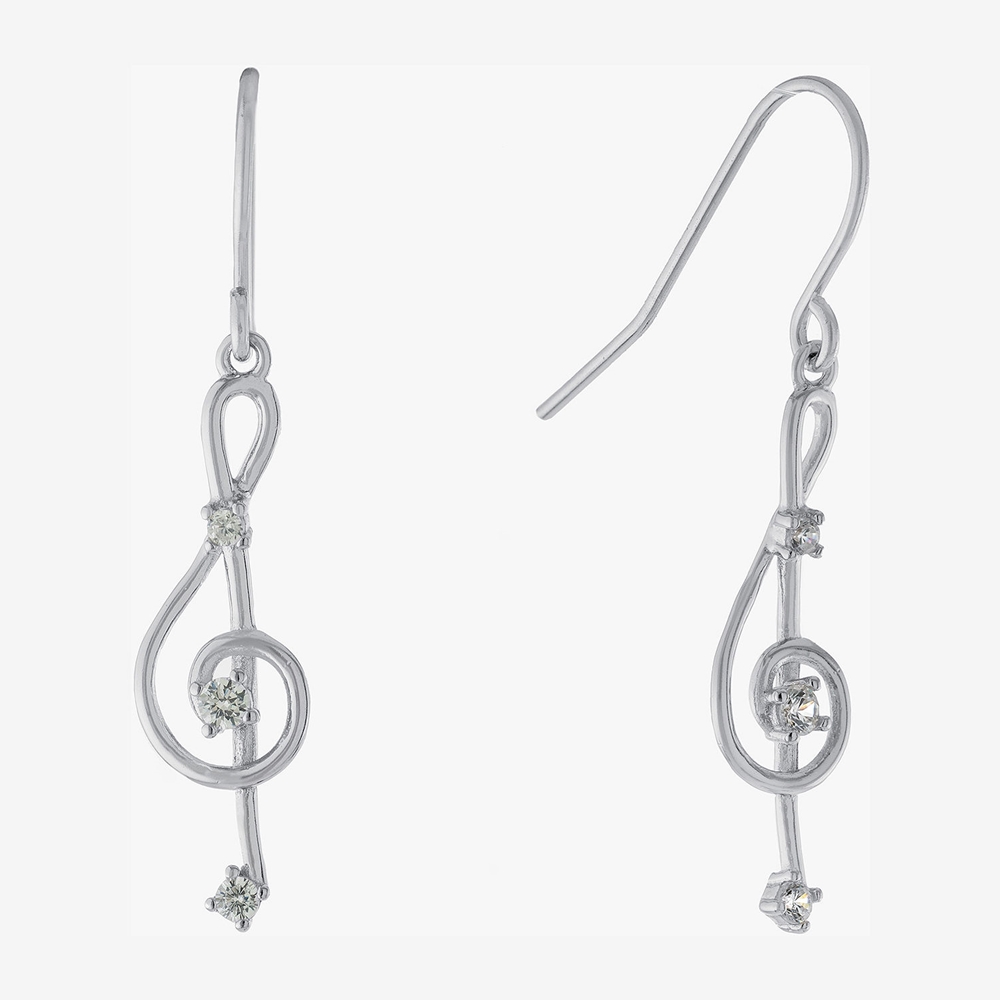 T3036010Z Silver Treasures Sterling Silver Treble Clef Earrings - Large