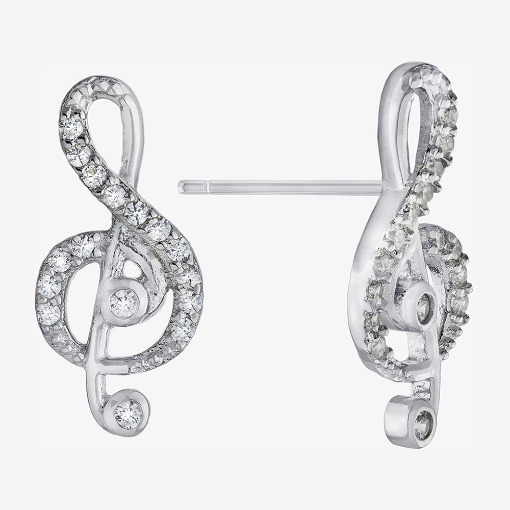 Silver Treasures T3031030Z Sterling Silver Treble Clef Earrings - Small