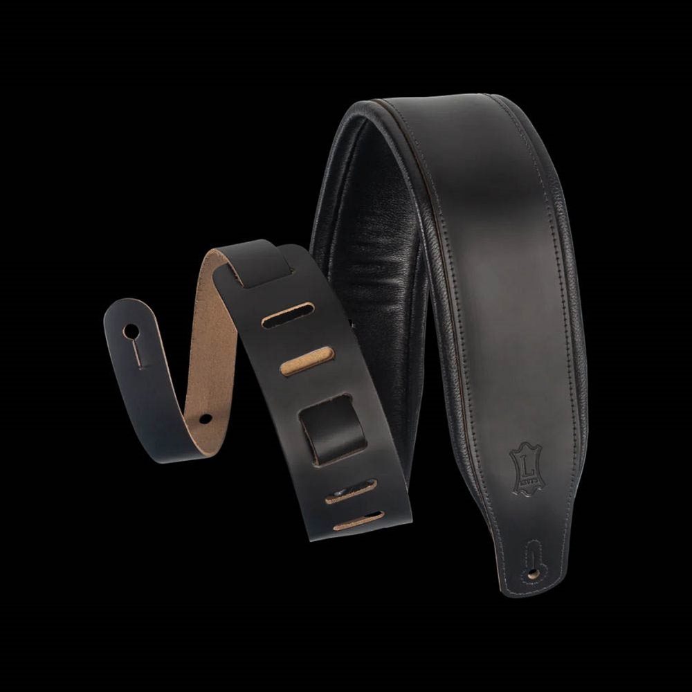 Levy's Leathers M26PD-BLK 3" black top grain leather guitar strap with foam padding